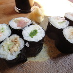鮨 笹元 - 2011年8月訪問時：おまかせ：巻物（二人分…食べかけ）