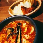 アジアンスープカリー べす - 2018/7  フイッシュフライ＆焼チーズカリー5.5番、フイッシュフライ1枚追加、トマトスープ