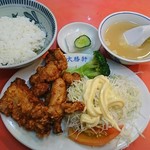 大勝軒 - ミニ唐揚げ定食 600円(ライス半分で-50円→550円)