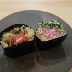 銀座いち分 - 30年9月　ネギトロ巻き、トロタク巻き