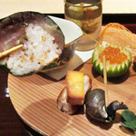 弥さしさ 大島 - 5品目の八寸には海苔巻き鯖寿司も