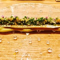 ラ・トラース - (前菜その1)低温調理の秋刀魚と焼きナスのピューレ