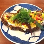 ブリコラージュ ブレッド アンド カンパニー ダイニング・カフェ - オクラ、ゴールドラッシュ、しょっつると香草ソースのブリコラージュブレッドタルティーヌ。20180914　オクラ、甘！！(*´∀｀)ﾉ