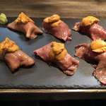 パスタン - 肉寿司  タン  イチボ モモ  トッピング雲丹  2巻ずつ 4,080円（税抜）