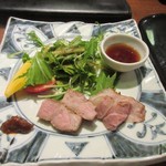柳町 一刻堂 - お肉料理はアグー豚を使ったグリル、添えられた辛味噌を少しつけて野菜と一緒にいただきました。