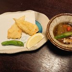 氷雪の門 - ずわい蟹身の湯葉巻き天ぷらと小鉢