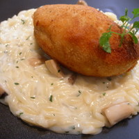 シェ オリビエ - 鴨胸肉のポジャルスキー風　粒状パスタのリゾット　ソース　ディアブロ