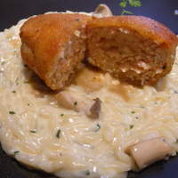 シェ オリビエ - 鴨胸肉のポジャルスキー風　粒状パスタのリゾット　ソース　ディアブロ