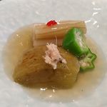 炭火割烹 蔓ききょう - 焼きナス、ずいきの冷やしあんかけ