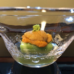 御料理 寺沢 - うすい豆豆腐に海胆と山葵