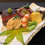 御料理 寺沢 - 岩手牛ﾍﾚ肉の炭火焼に鯛の子､車海老に翡翠蚕豆