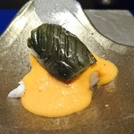 野嵯和 - 牡丹海老、ナスの揚げ浸し　雲丹ソース