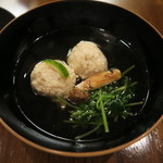 蕎麦懐石 義 - 30年9月　地鶏つくねと豆苗、松茸の椀