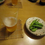 日本橋橘町　都寿司 - 枝豆とビール