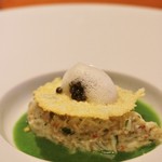 THE HIRAMATSU HOTELS&RESORTS 熱海 - 松葉ガニとオシェトラキャビア　春菊とジャガイモのヴルーテ　シャンパンの泡