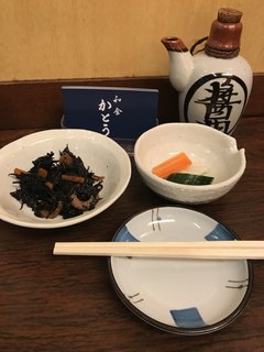 washokukatou - 金目鯛西京焼御膳＠２５００円。小鉢とお新香が先に運ばれます。最近、小鉢が変わらないので、少し寂しい気がします