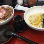 極楽うどん TKU - 肉温玉丼セット（￥910） ぶっかけ（温）