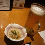 さかなや本舗 - お通し320円&モルツ生ビール450円