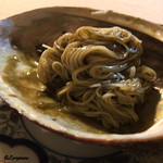 御料理 寺沢 - 手延素麺を絡め鮑の肝ソースを余すことなく