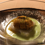 御料理 寺沢 - 蓮根餅に海胆､夏豆と玉蜀黍の摺り流し