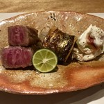 さかい - 能登牛イチボステーキ、秋刀魚幽庵焼、イチジクとマスカルポーネ