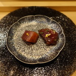 すし処 睦月 - けせぬまのかつお漬け、生姜と辛子で食べ比べ