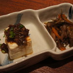 鶏次郎 - 肉味噌豆腐と松前漬け