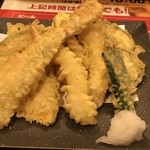 夢庵 - ☆ しゃぶしゃぶ食べ放題< プレミアムコース> 天ぷらも 食べ放題です♪♪これは 8種類の中の 6種類 (えび・白身魚・茄子・かぼちゃ・イカ・オクラ）