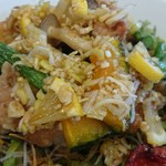 メイウェイ - 鶏唐揚げに刻んだネギ、素揚げ野菜(カボチャ、赤ピーマン、いんげん、ニンニクの芽？ ) そしてレモン、千切り野菜などなど