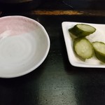 大衆料理　川治 - お新香と醤油受け(18-09)