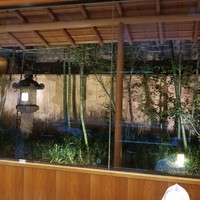 赤坂 菊乃井 - カウンターから板前さんの背景にひかえる庭。