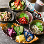 Assortment of five types of local sake appetizers