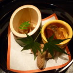 馳走　かく田 - ＜2011年9月＞馳走コース：前菜（蓮根きんぴら、秋刀魚の紅葉煮、茹で落花生）