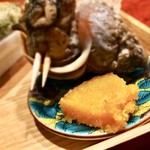 和創作 太 - 〈八寸〉
      蟹のあんかけ、磯つぶ貝、カラスミ、なしと枝豆サラダ、ハゼフリット、トマトのすり流し、