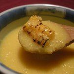 花仙庵 仙仁温泉 岩の湯 - （夕食）とうもろこしのスープ　焼きとうもろこし入り