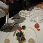 リストランテKubotsu - 燻製されたパルミジャーノ・レッジャーノをふりかけて、、、