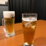 檜や  - わたしはほろ酔い紅茶サワー 490円
同行者は生ビール