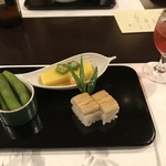 大志満 - とうもろこし豆腐　穴子の小笹寿し　枝豆