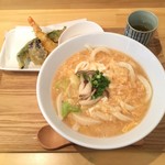 こなから - 明太あんの玉子とじうどん+天ぷら3種（1000円）