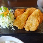 Airisu - 唐揚げ、コロッケ、小アジフライ盛り合わせ定食(アップ)