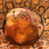 日本料理 晴山 - 賀茂茄子と車海老  胡麻ソースと出汁ポン酢ジュレがけ