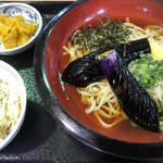 望郷の湯 - 揚げだし茄子うどんとちりめんご飯セット 980円