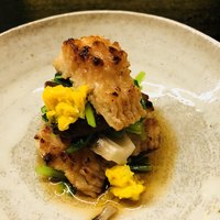 ふしきの - 焼きハモ　舞茸と椎茸　菊花と壬生菜のお浸し