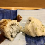 寿司処 やまざき - 穴子。半分はつめ、もう半分は塩でいただきます。どちらもかなりのハイレベルです（╹◡╹）