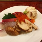 蓬左茶寮 - 守口漬とクリームチーズ、刺身、椎茸