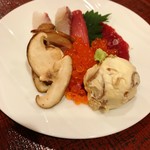 蓬左茶寮 - 守口漬とクリームチーズ、刺身、椎茸