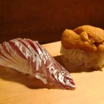 天史朗鮨 - 握り（アジ、ウニ）