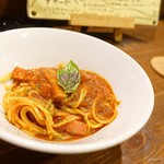 DINING BAR Chill - 2018年7月　ベーコンとバジルのトマトソーススパゲティ【1000+生パスタ100円】