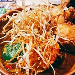 ピカンティ - 2018/9  アーユルヴェーダ薬膳1/fのサクッとPICAチキン辛さ3、素揚げごぼう、ライス1.5盛り