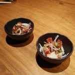 黑船 SOBABURI - 付きだしトロと山芋、玉葱の和え物